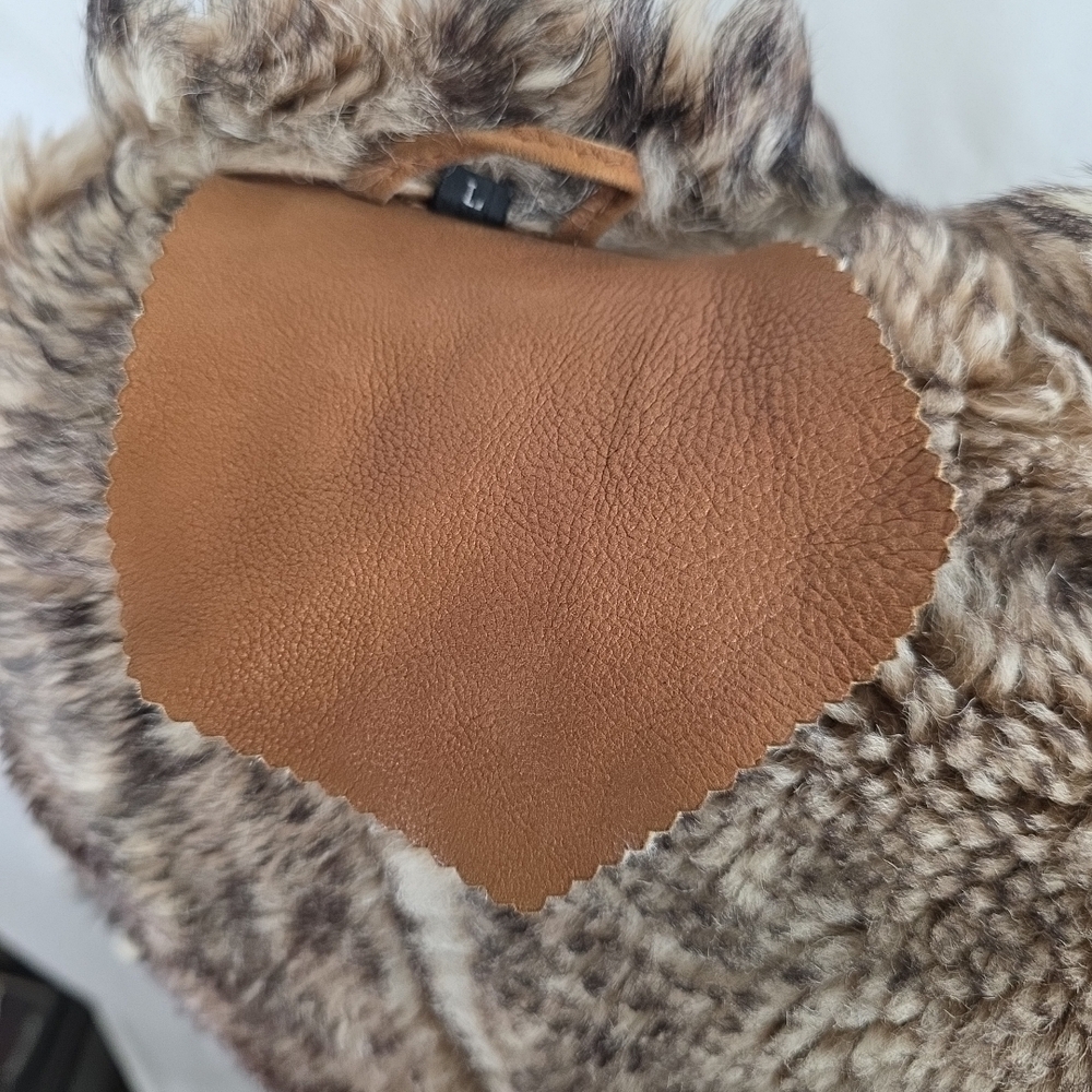 Vintage Brown Suede Penny Lane Bratz Womens Coat Jacket Faux Fur Large Teddy - Picture 15 of 16